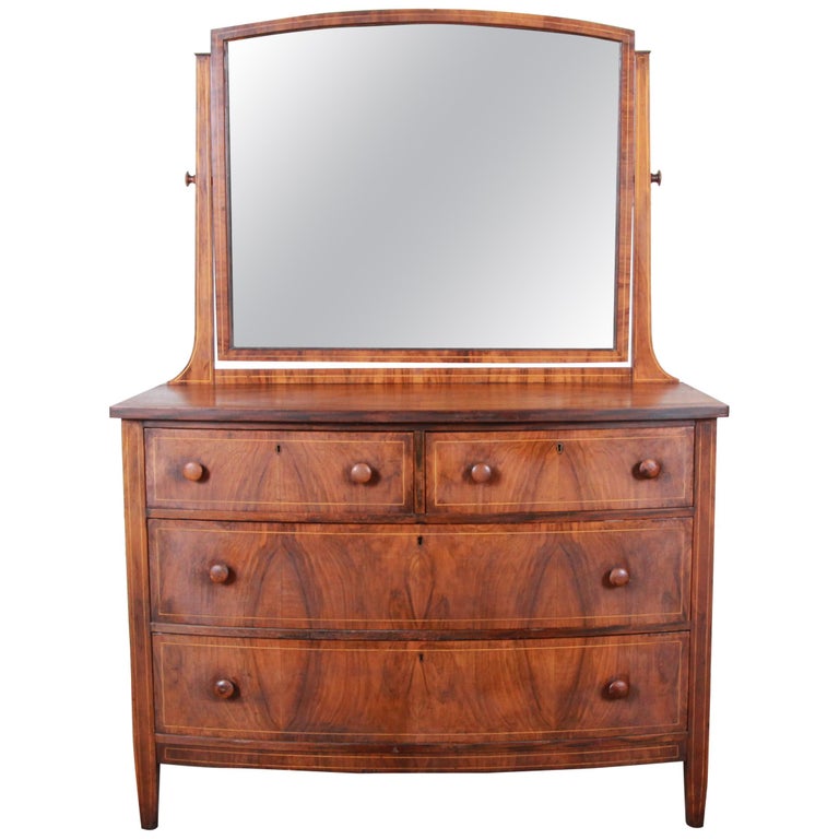 Antique Burled Walnut Bow Front Dresser with Mirror, circa 1900 at 1stDibs  | mirror front dresser, 1900 dresser with mirror, walnut dresser with mirror