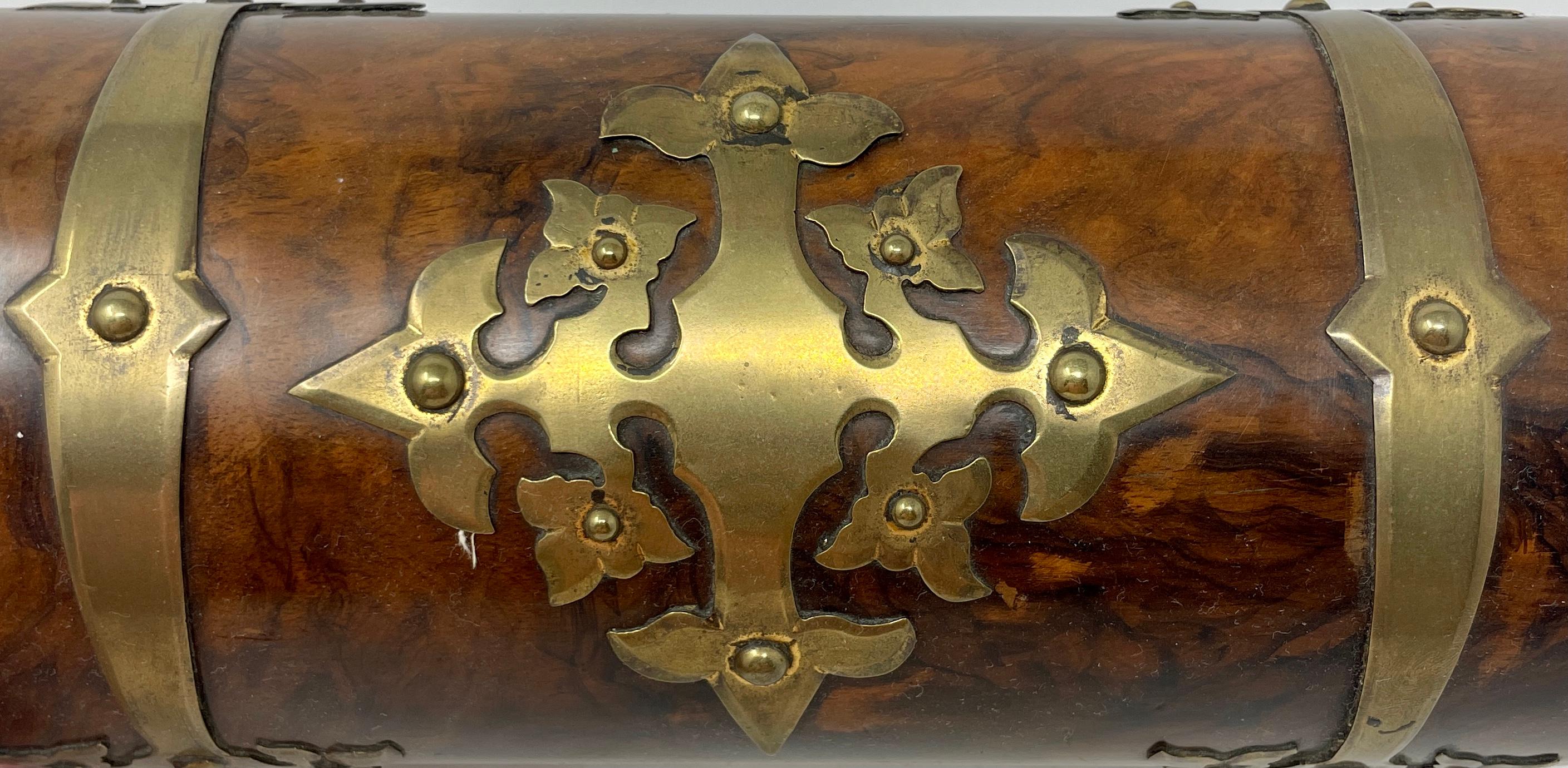 Antique Burled Walnut Brass Mounts Letter Box, circa 1850 In Good Condition For Sale In New Orleans, LA