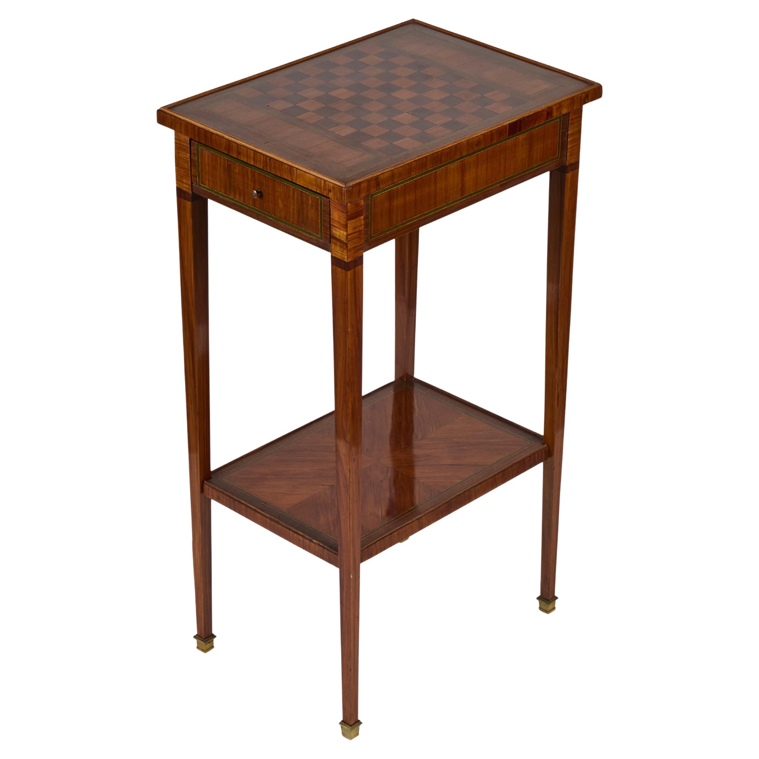 Antique Burled Walnut Inlaid Side Table with Checkerboard