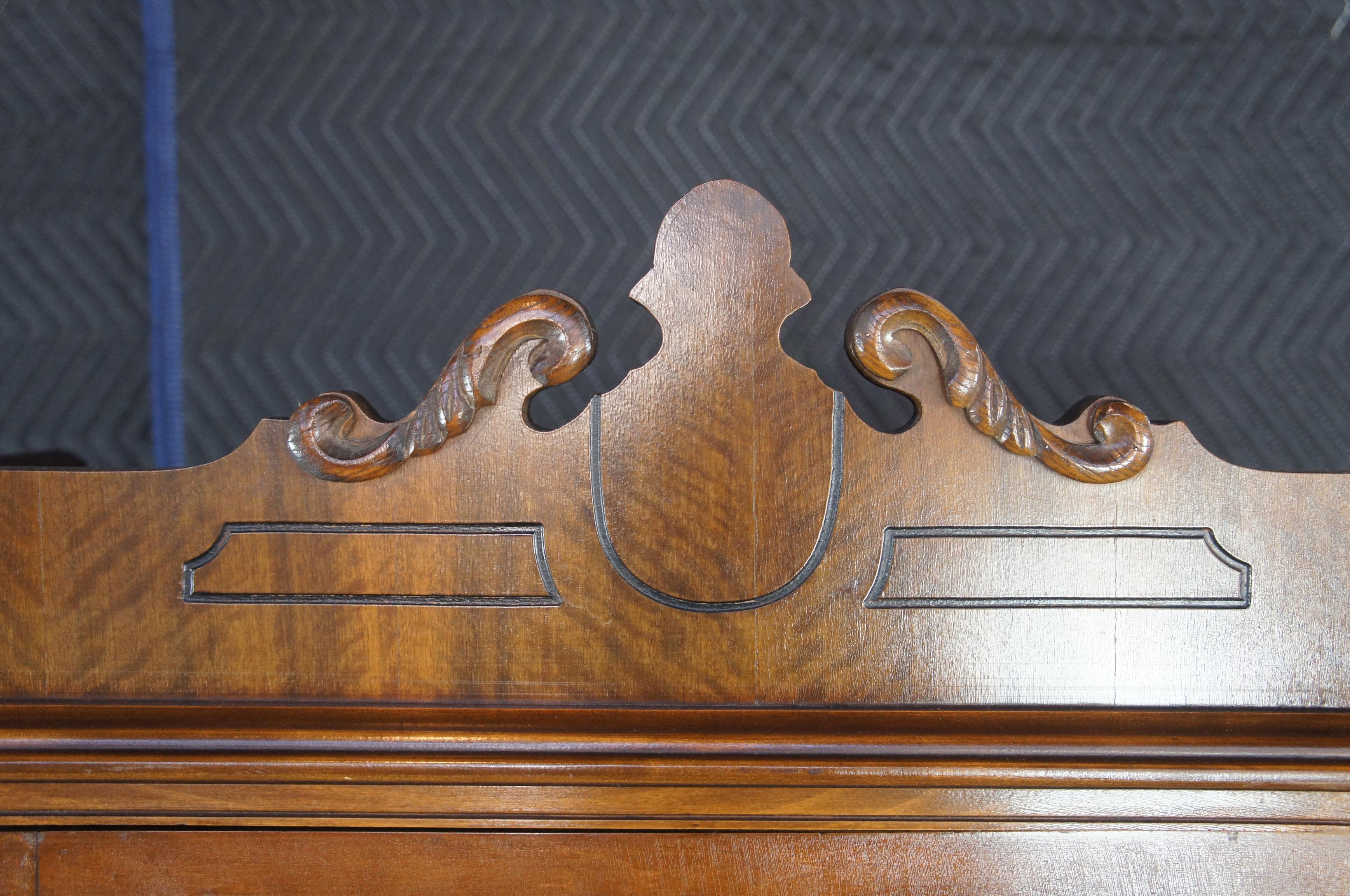 20th Century Antique Burled Walnut Jacobean Style China Hutch Curio Display Cabinet Cupboard