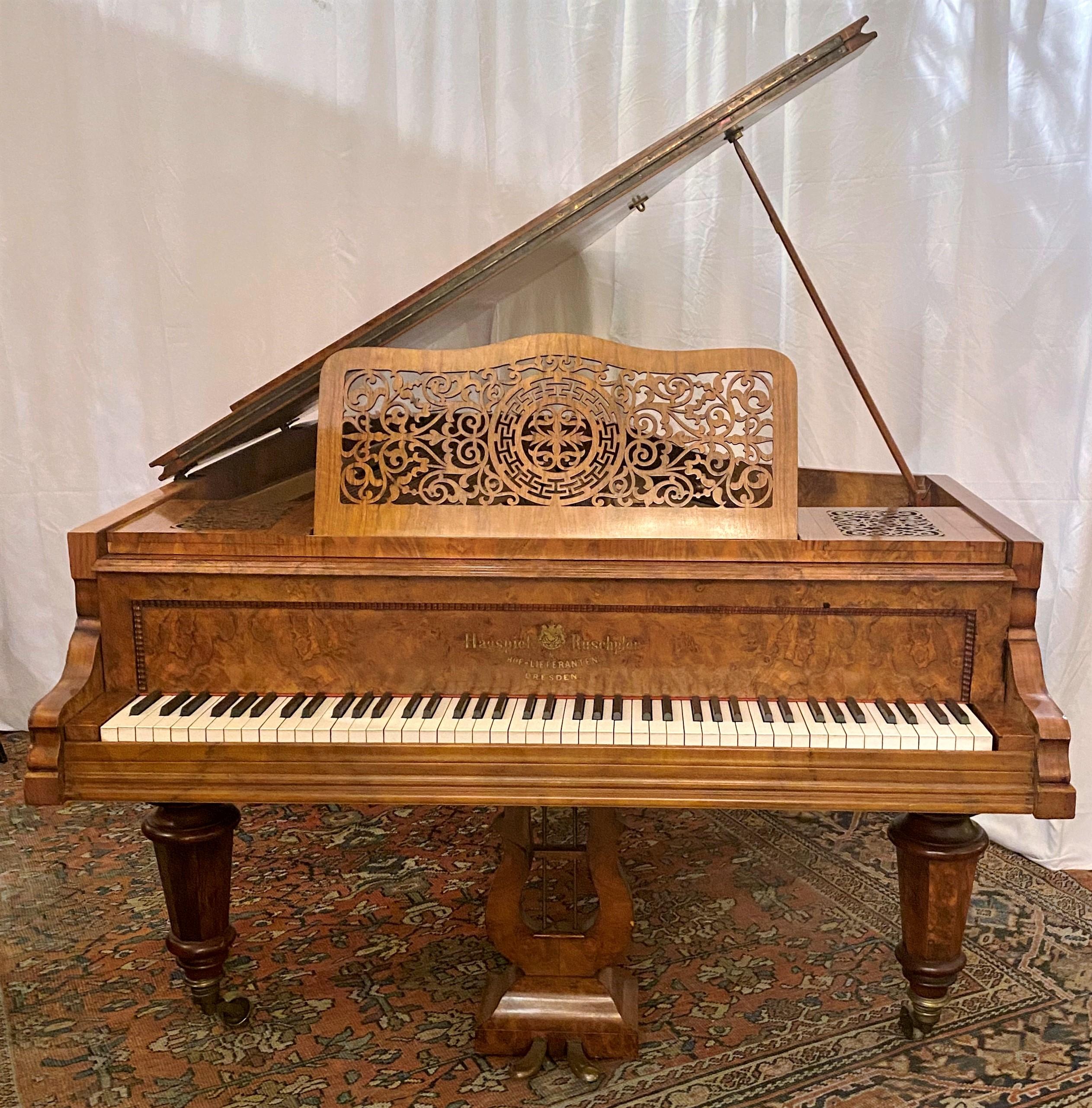 Antique burled walnut Parlor grand piano made by 