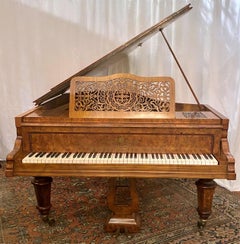 Antique Burled Walnut Parlor Grand Piano Made by Hagspiel & Ruschpler circa 1875