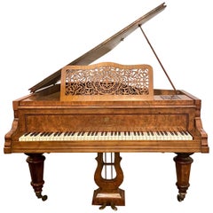 Antique Burled Walnut Parlor Grand Piano Made by Hagspiel & Ruschpler circa 1875