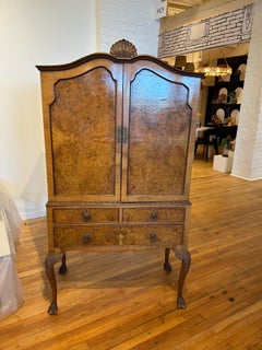 Antique Burled Walnut Queen Anne Style Bar or Drinks Cabinet