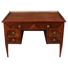Antique Burled Wood Petite Desk with Brass Gallery Rail