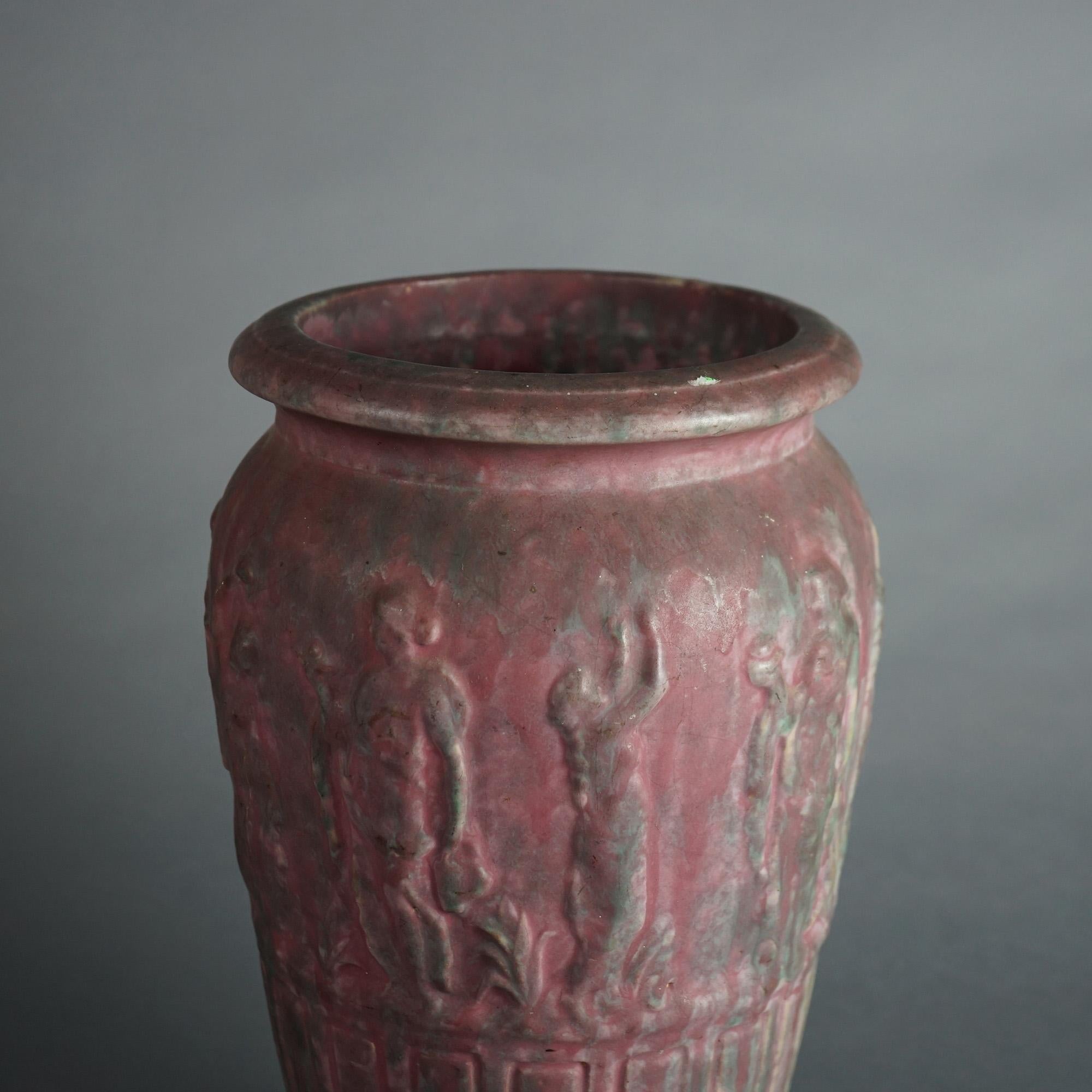 Antique Burley-Winter Arts & Crafts Figural Embossed Pottery Floor Vase c1920

Measures - 17