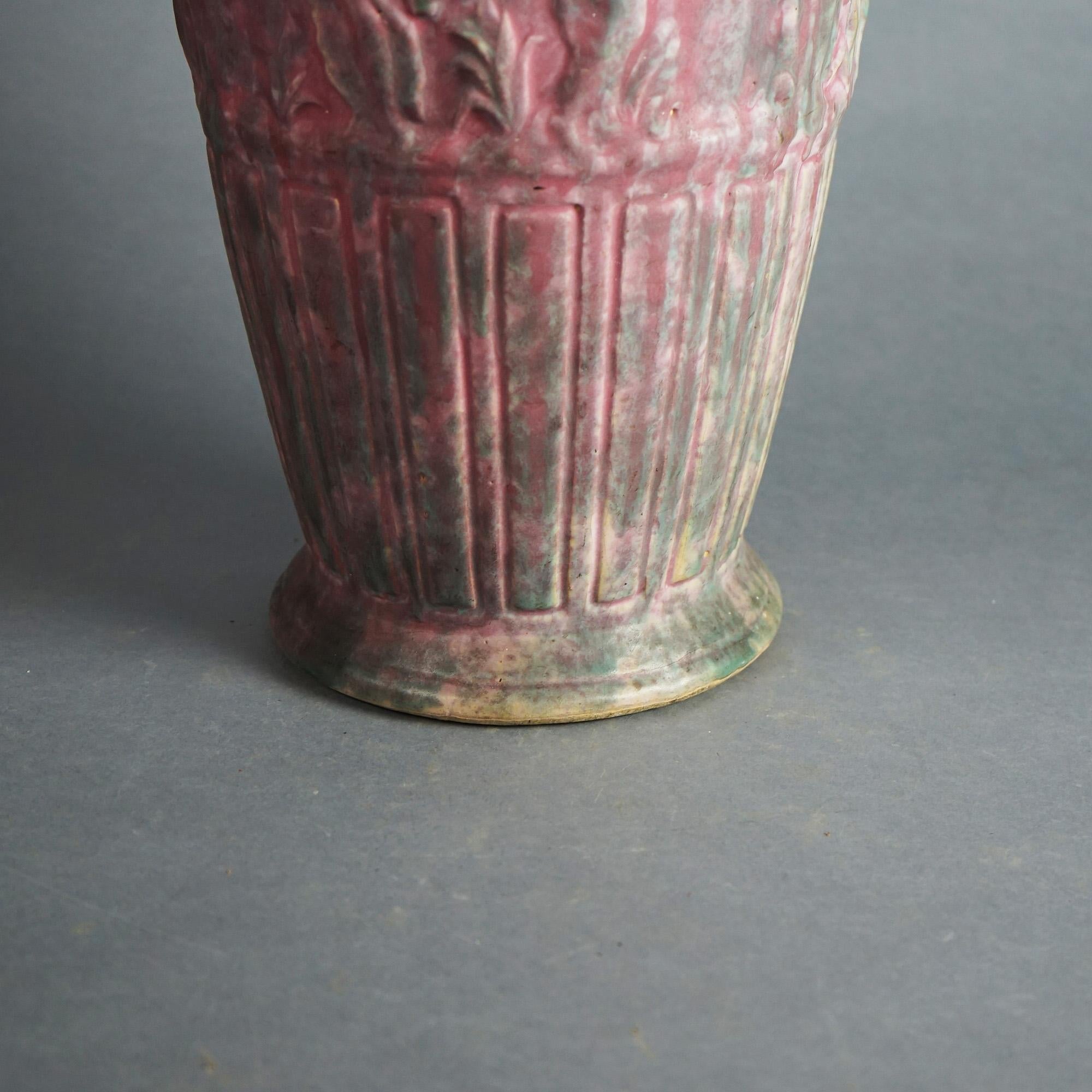 Antique Burley-Winter Arts & Crafts Figural Embossed Pottery Floor Vase c1920 3