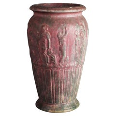 Antique Burley-Winter Arts & Crafts Figural Embossed Pottery Floor Vase c1920