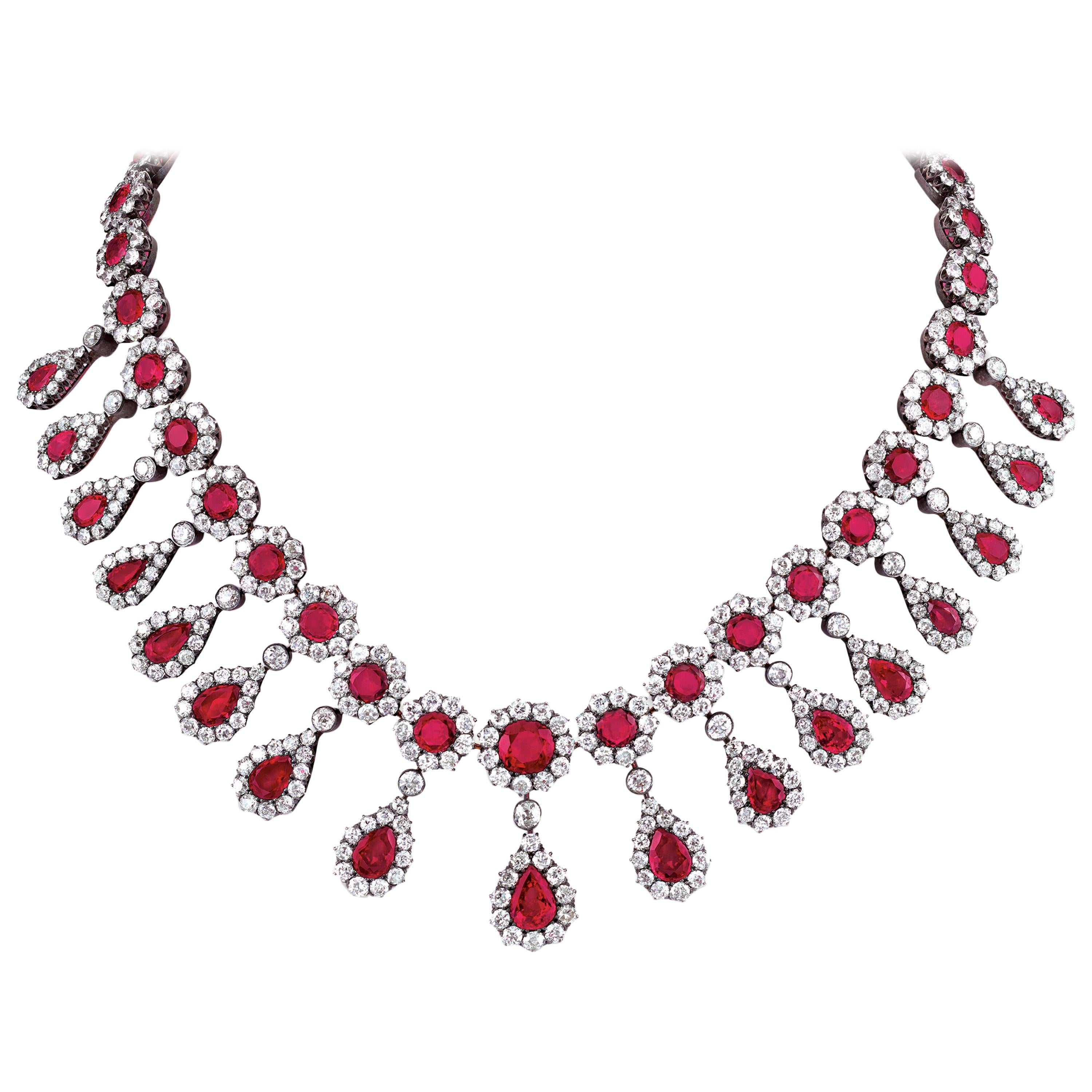 Antique Burma Ruby and Diamond Necklace