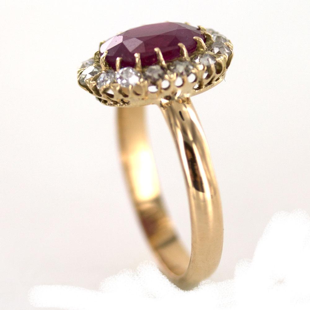 Antique Burma Ruby Diamond 18 Karat Yellow Gold Ring AGL Certified (Viktorianisch)