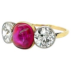 Antique Burma Ruby Diamond Three-Stone Ring