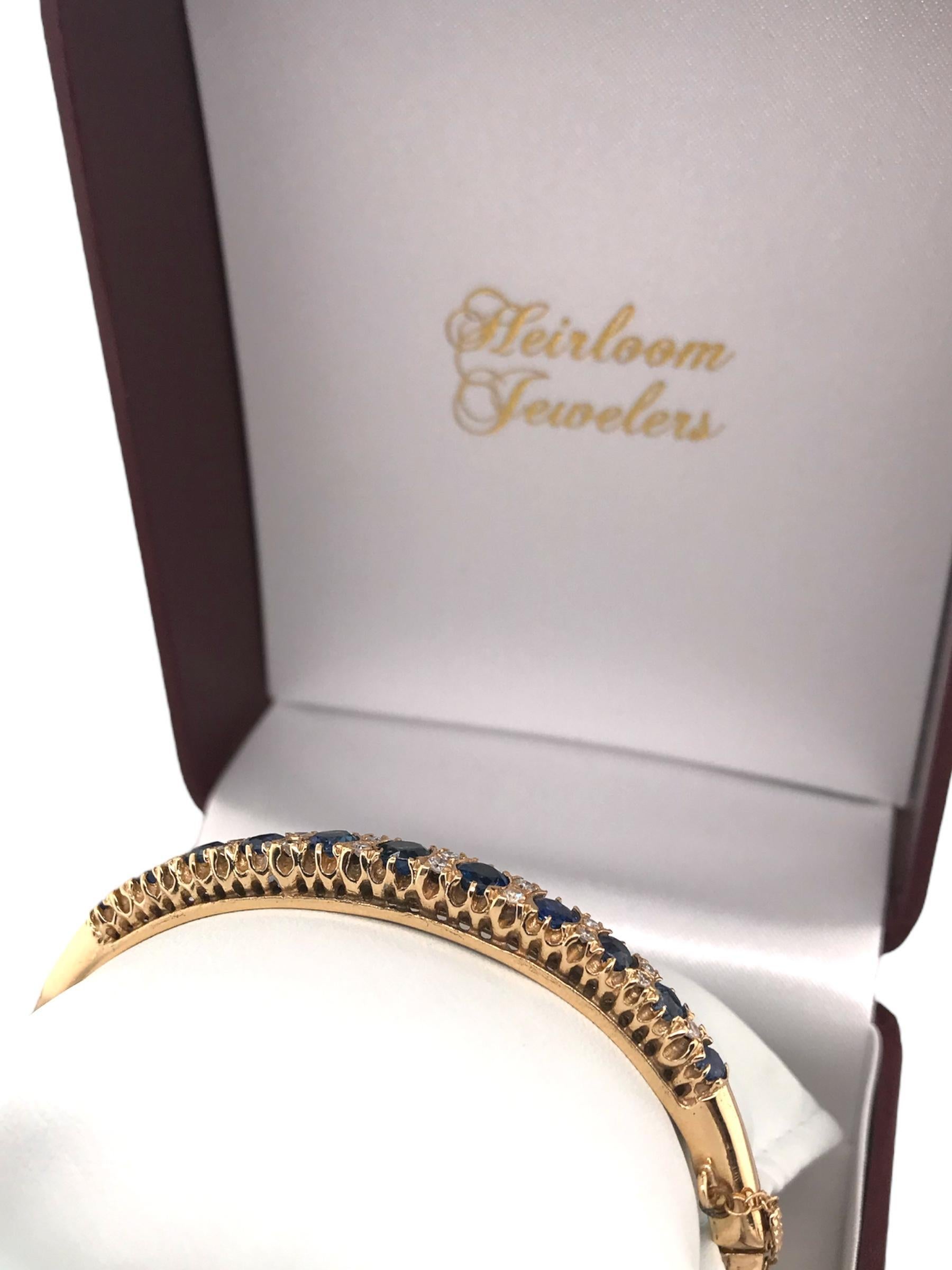 Antique Burma Sapphire & Diamond Gold Bangle Bracelet 4