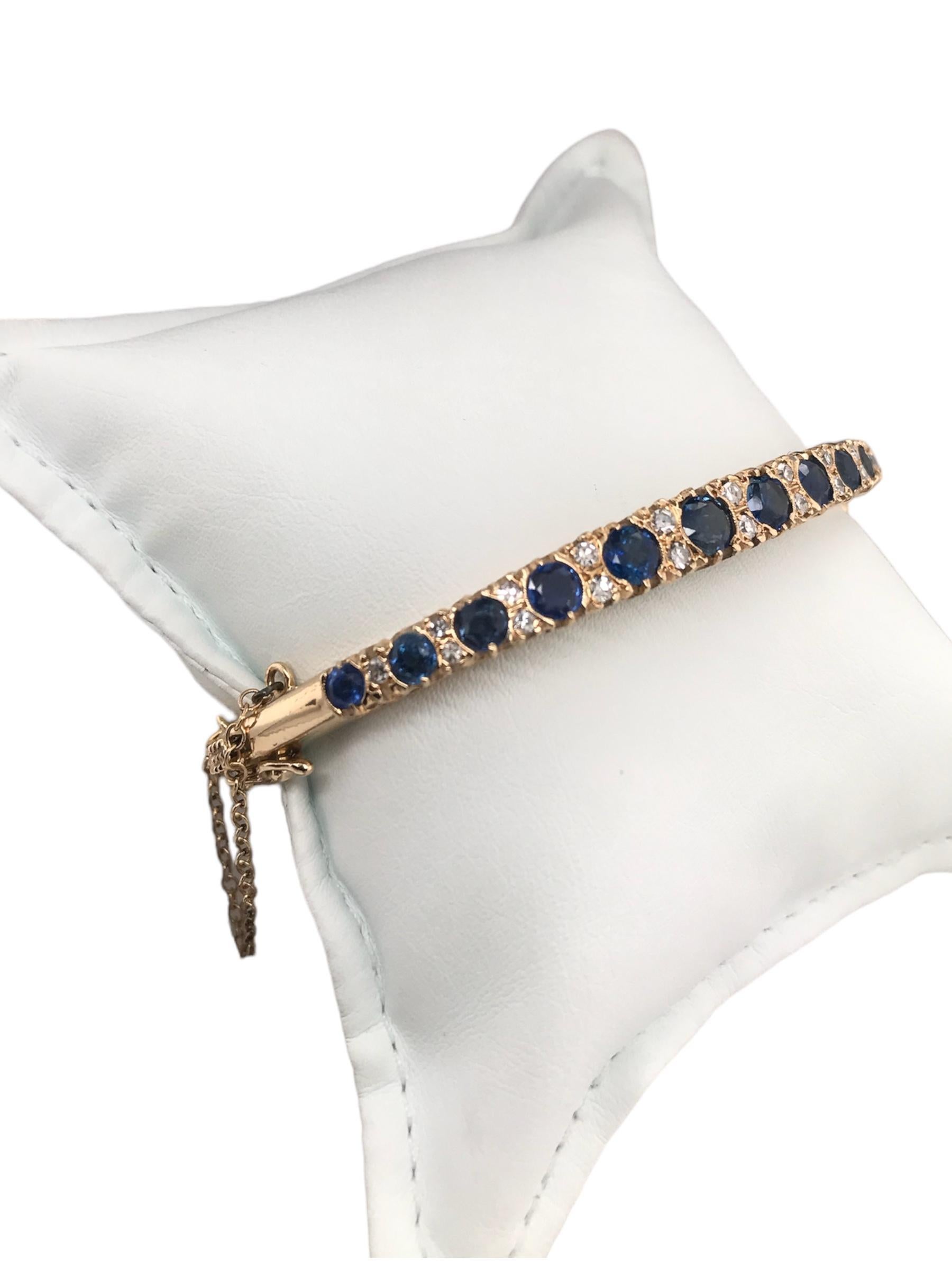 Antique Burma Sapphire & Diamond Gold Bangle Bracelet 5