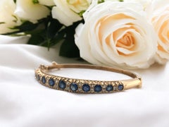 Antique Burma Sapphire & Diamond Gold Bangle Bracelet