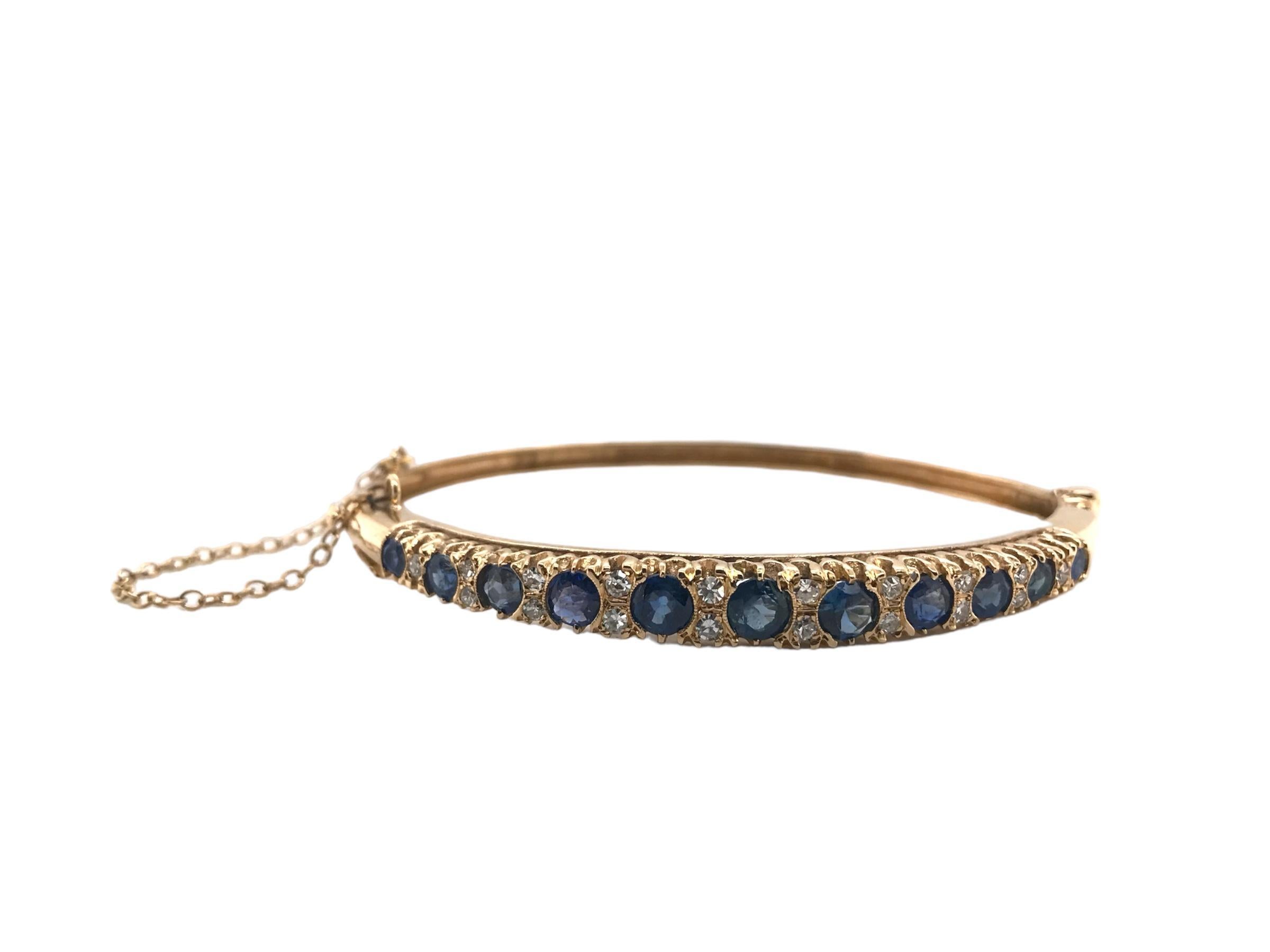 Victorian Antique Burma Sapphire & Diamond Gold Bangle Bracelet
