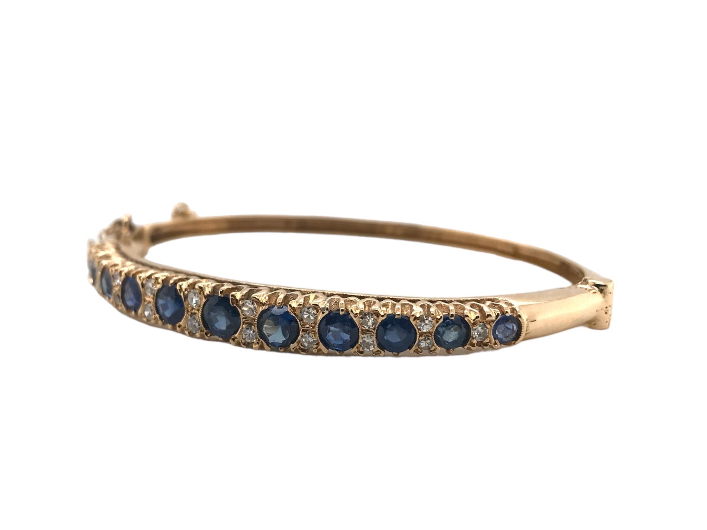 Mixed Cut Antique Burma Sapphire & Diamond Gold Bangle Bracelet