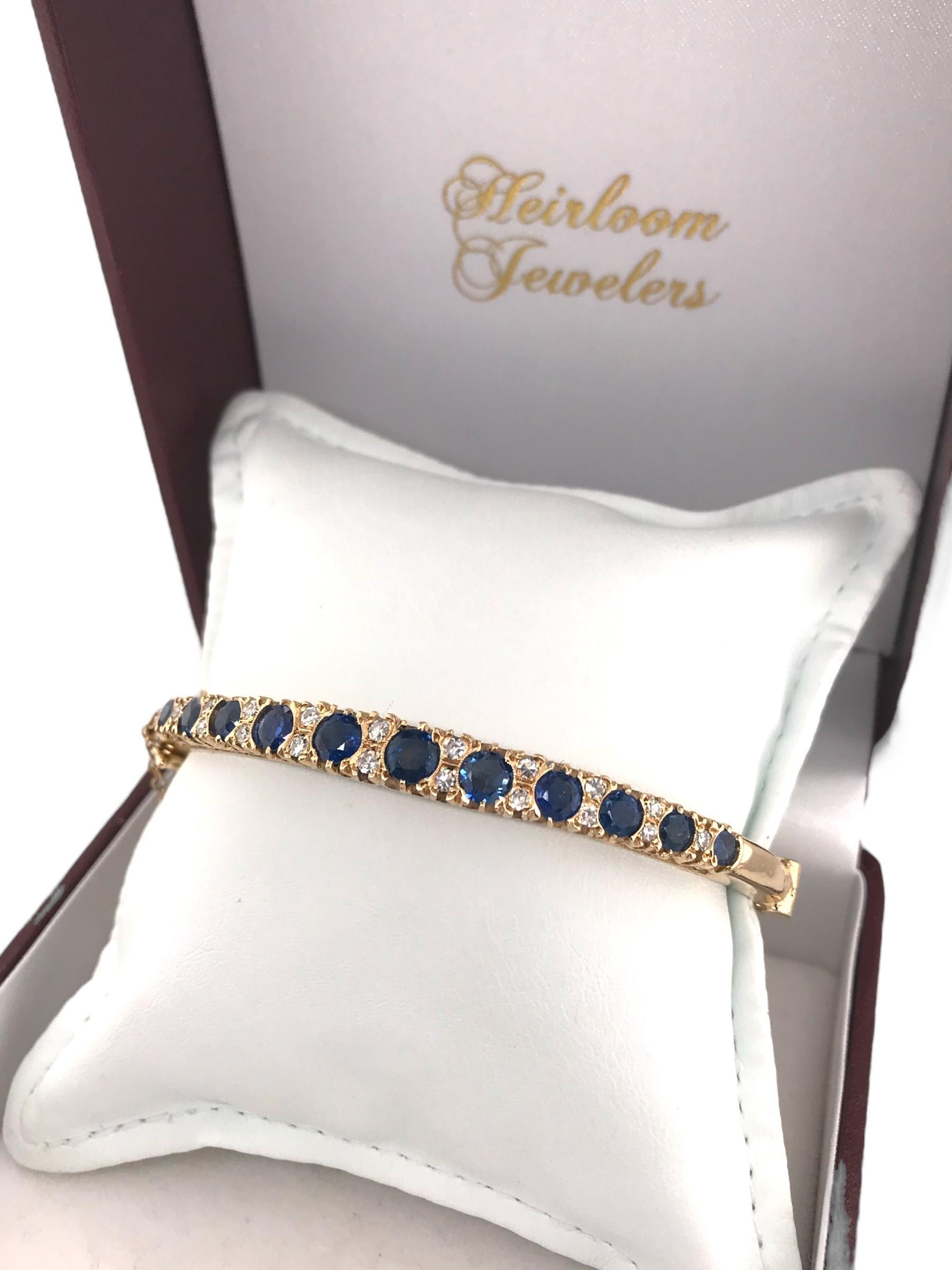 Antique Burma Sapphire & Diamond Gold Bangle Bracelet 2