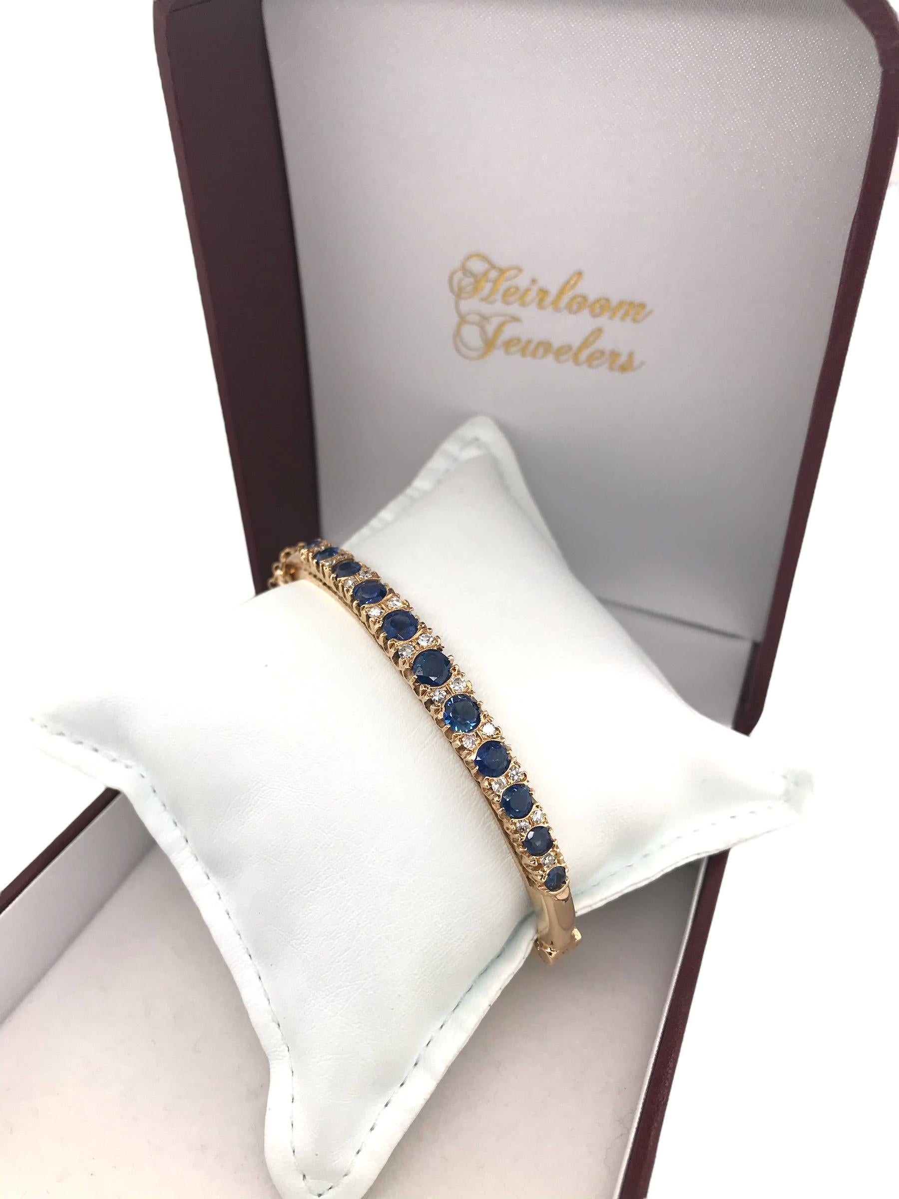 Antique Burma Sapphire & Diamond Gold Bangle Bracelet 3