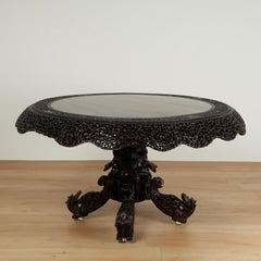 Antique Burmese Anglo Indian Style Carved Rosewood Table