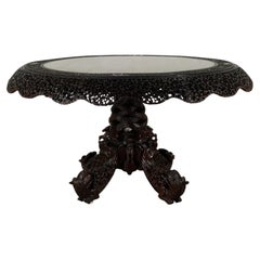 Antique Burmese Anglo Indian Style Carved Rosewood Table