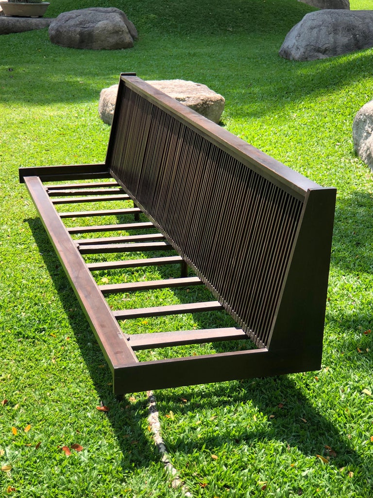 Antique Burmese Art Deco Teak Wood Bench from Myanmar, 1930 For Sale at 1stDibs