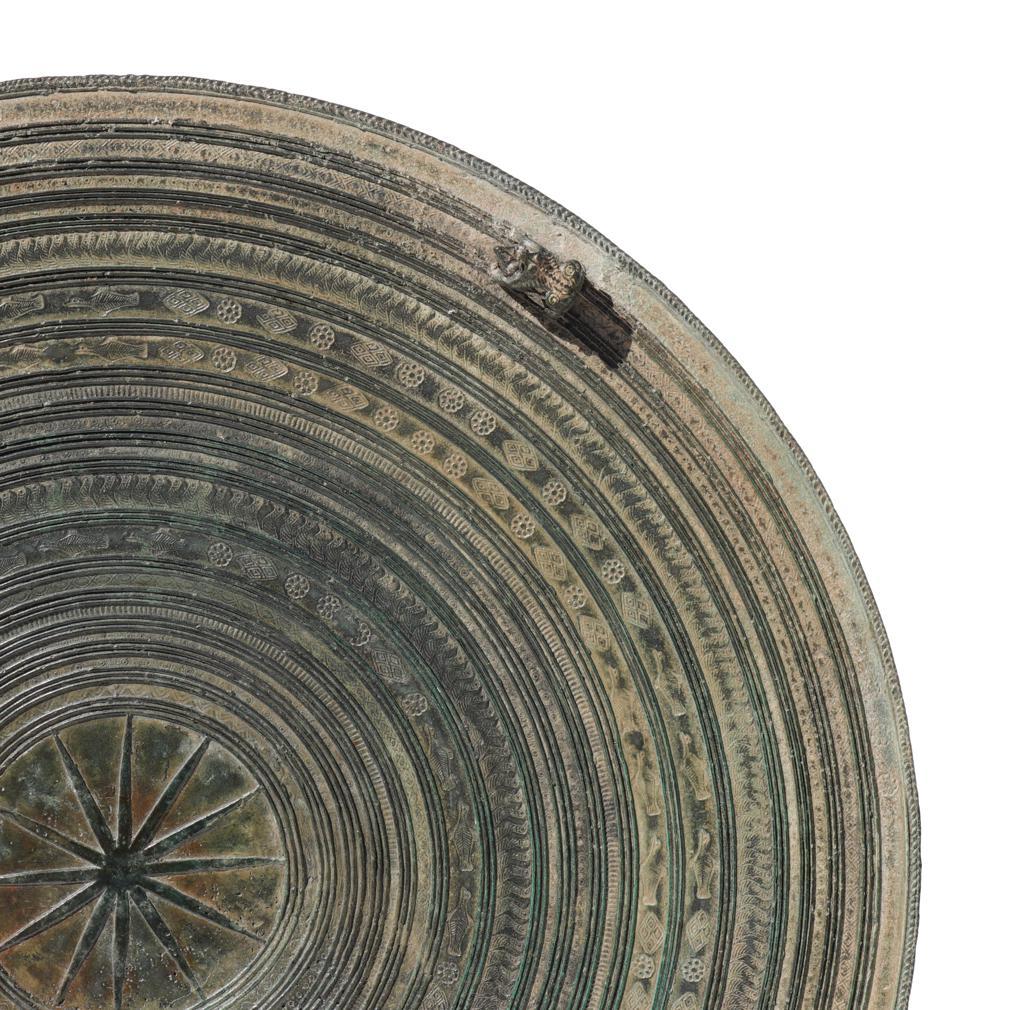 Antique Burmese Bronze 2-Frog Rain Drum For Sale 8