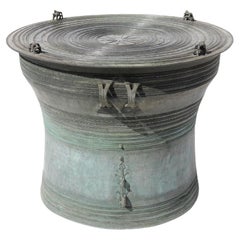 Tambor de lluvia antiguo de bronce birmano de 2 ranas