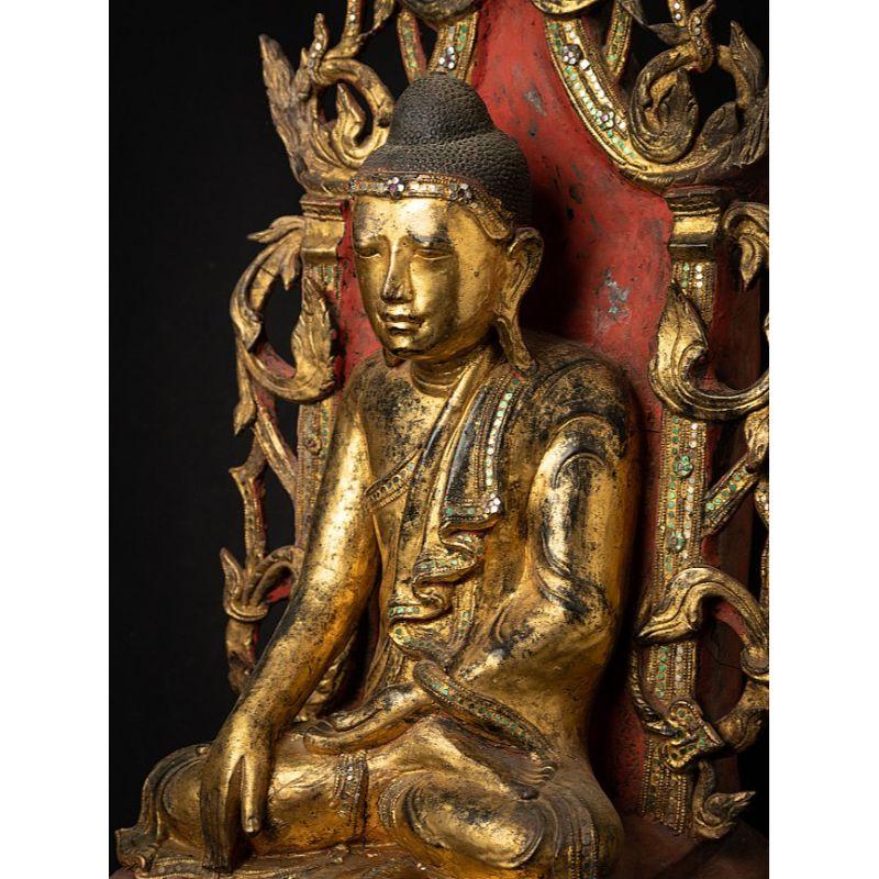 Antique Burmese Buddha Statue on Throne from Burma For Sale 6