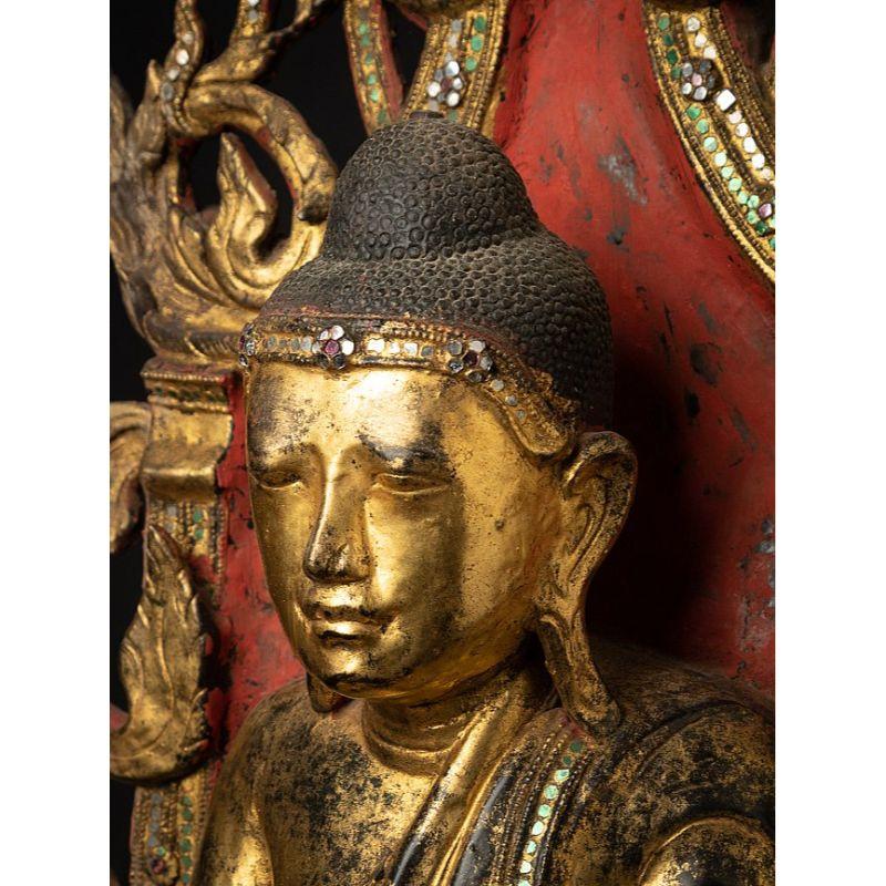 Antique Burmese Buddha Statue on Throne from Burma For Sale 7