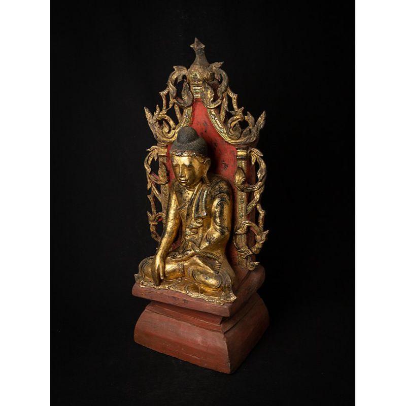 Antique Burmese Buddha Statue on Throne from Burma For Sale 8