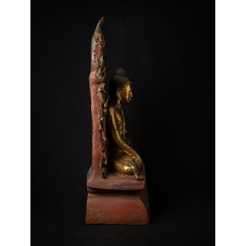 Lacquer Antique Burmese Buddha Statue on Throne from Burma For Sale