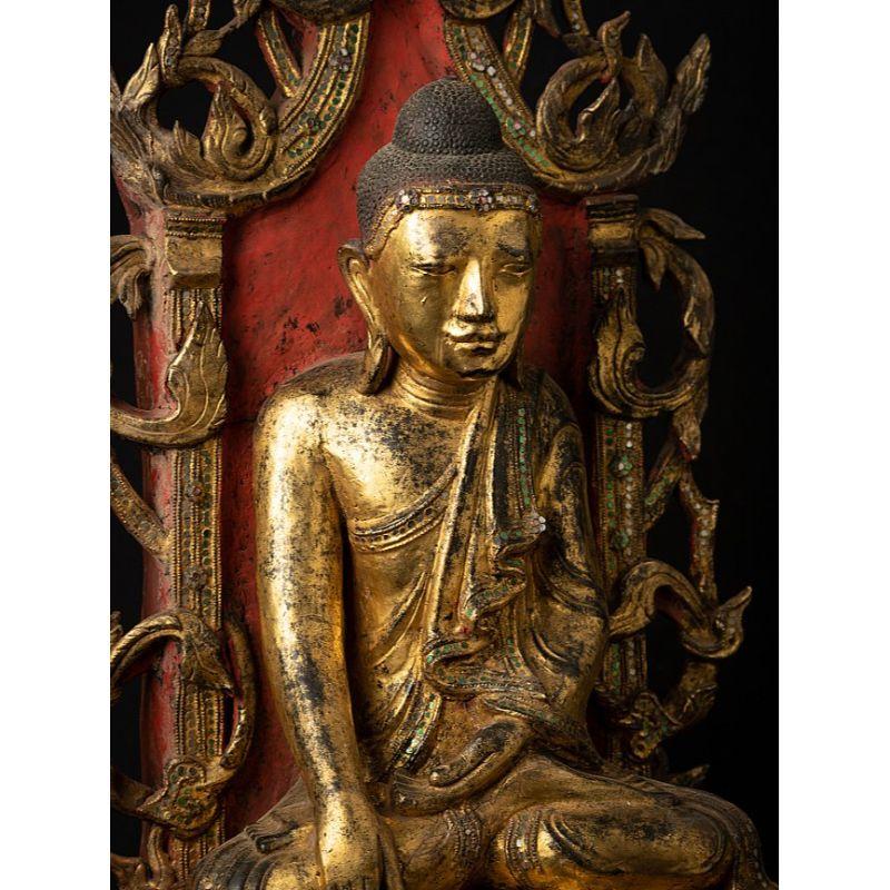 Antique Burmese Buddha Statue on Throne from Burma For Sale 2