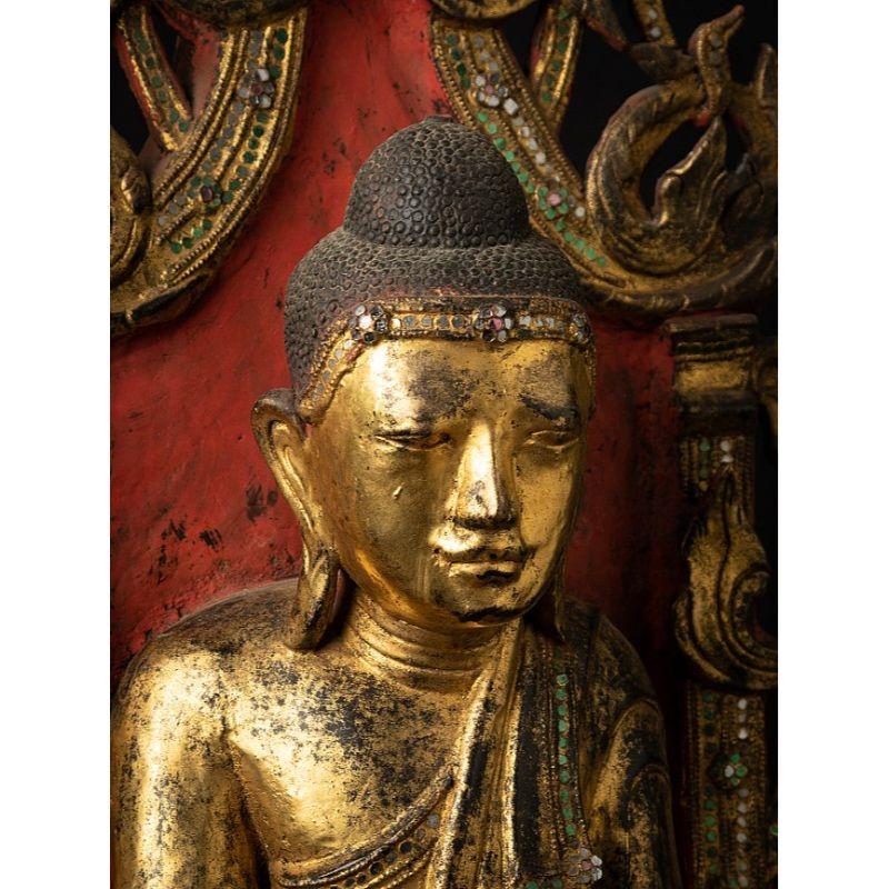 Antique Burmese Buddha Statue on Throne from Burma For Sale 3