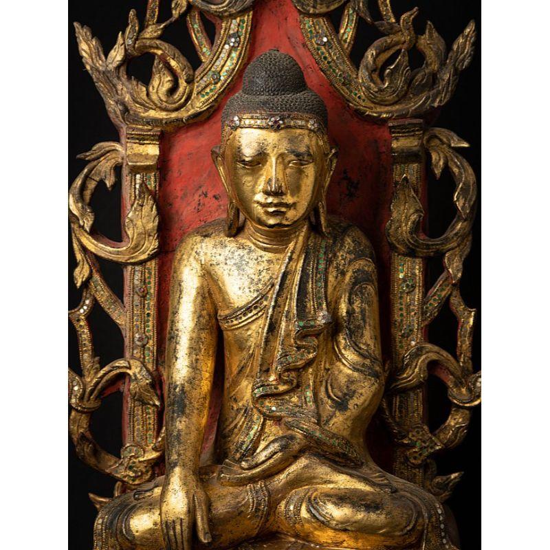 Antique Burmese Buddha Statue on Throne from Burma For Sale 4