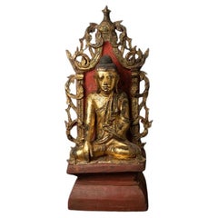 Antique Burmese Buddha Statue on Throne from Burma