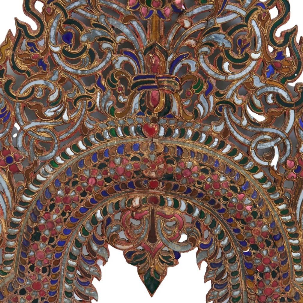 Antique Burmese Buddhist Decorative Backboard Mandorla Panel For Sale 4