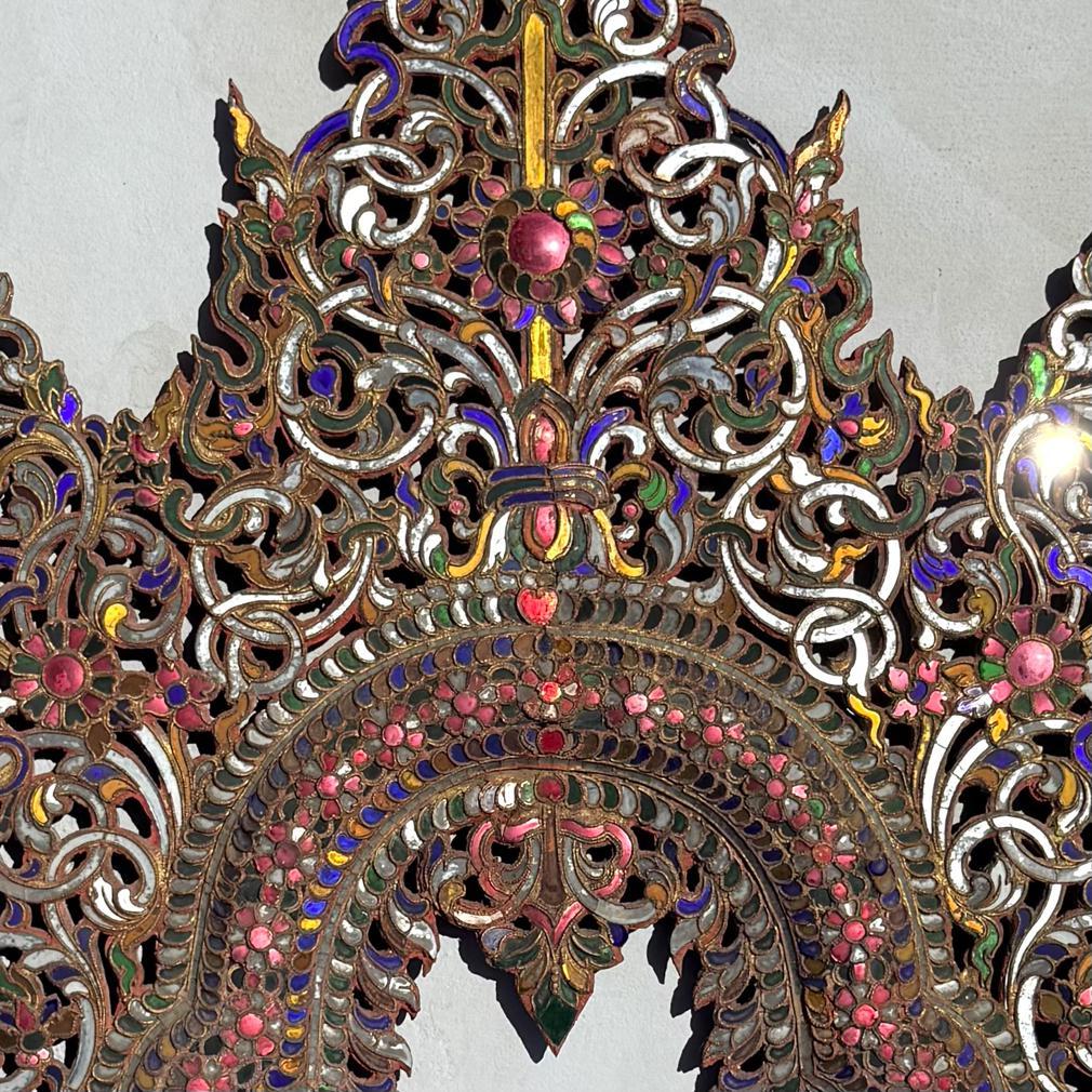 British Colonial Antique Burmese Buddhist Decorative Backboard Mandorla Panel For Sale