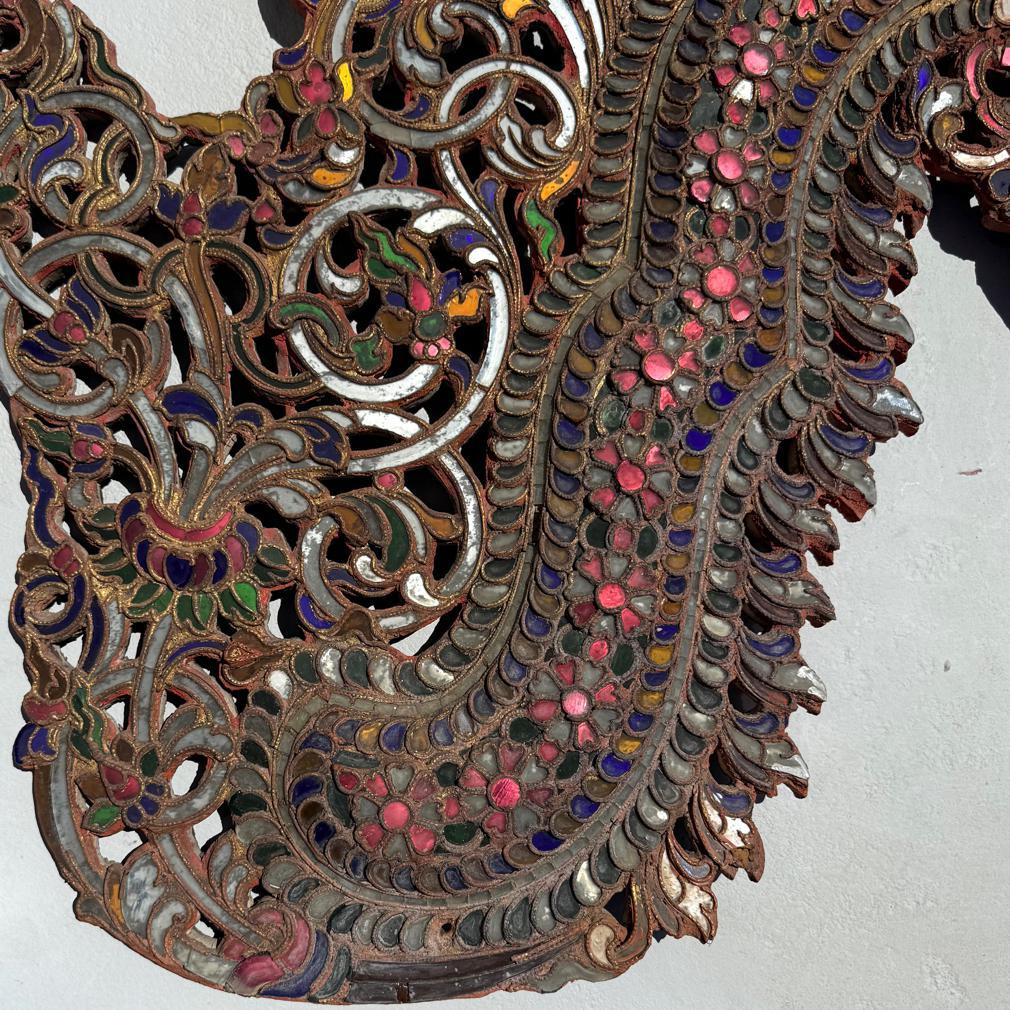 Hand-Carved Antique Burmese Buddhist Decorative Backboard Mandorla Panel For Sale