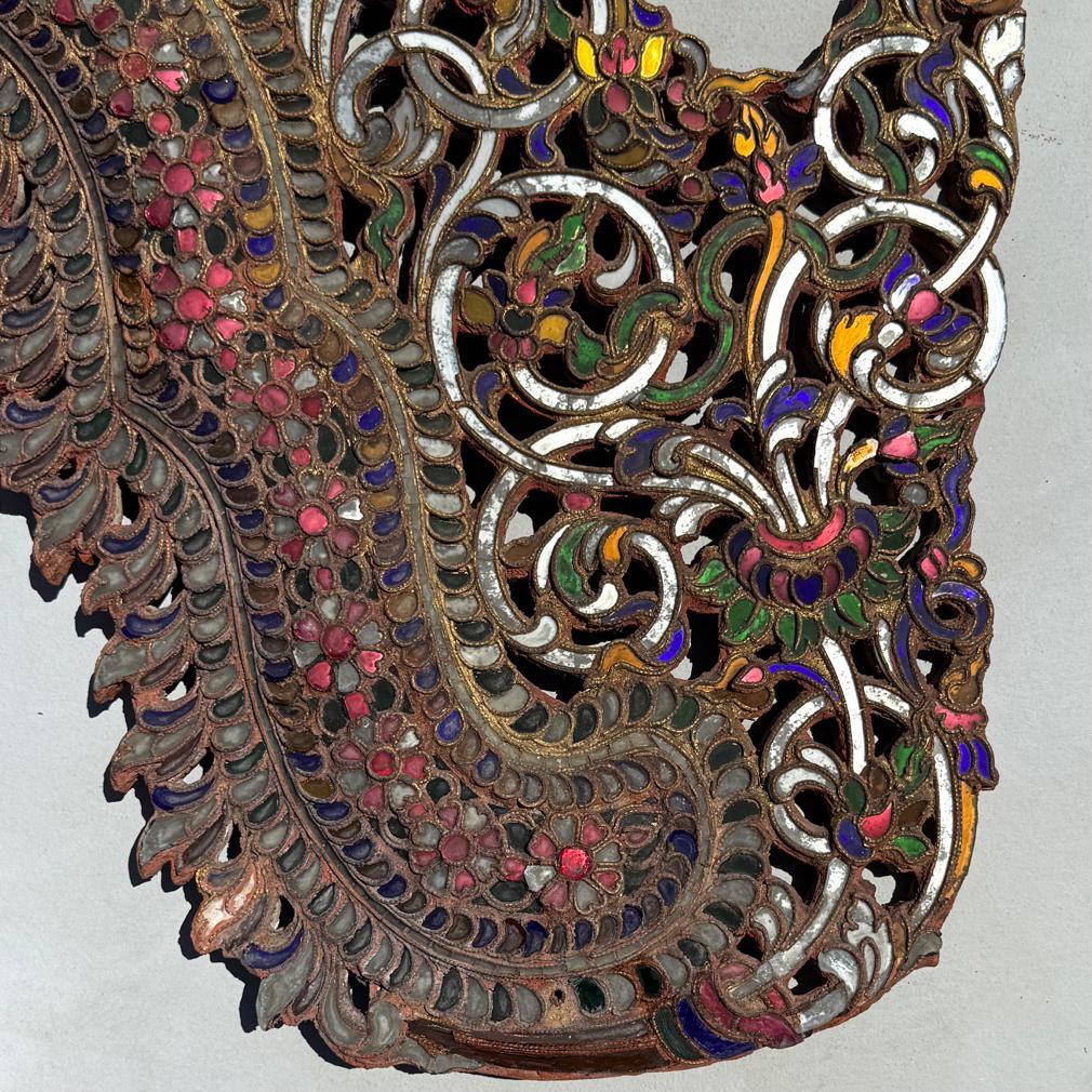Early 20th Century Antique Burmese Buddhist Decorative Backboard Mandorla Panel For Sale
