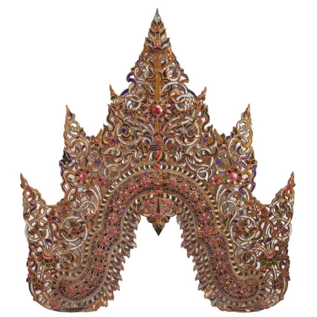 Antique Burmese Buddhist Decorative Backboard Mandorla Panel For Sale 2