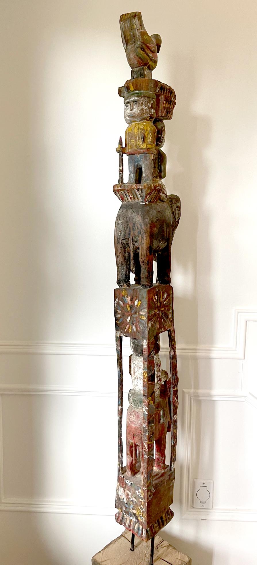 19th Century Antique Burmese Carved Architectural Wood Pole For Sale