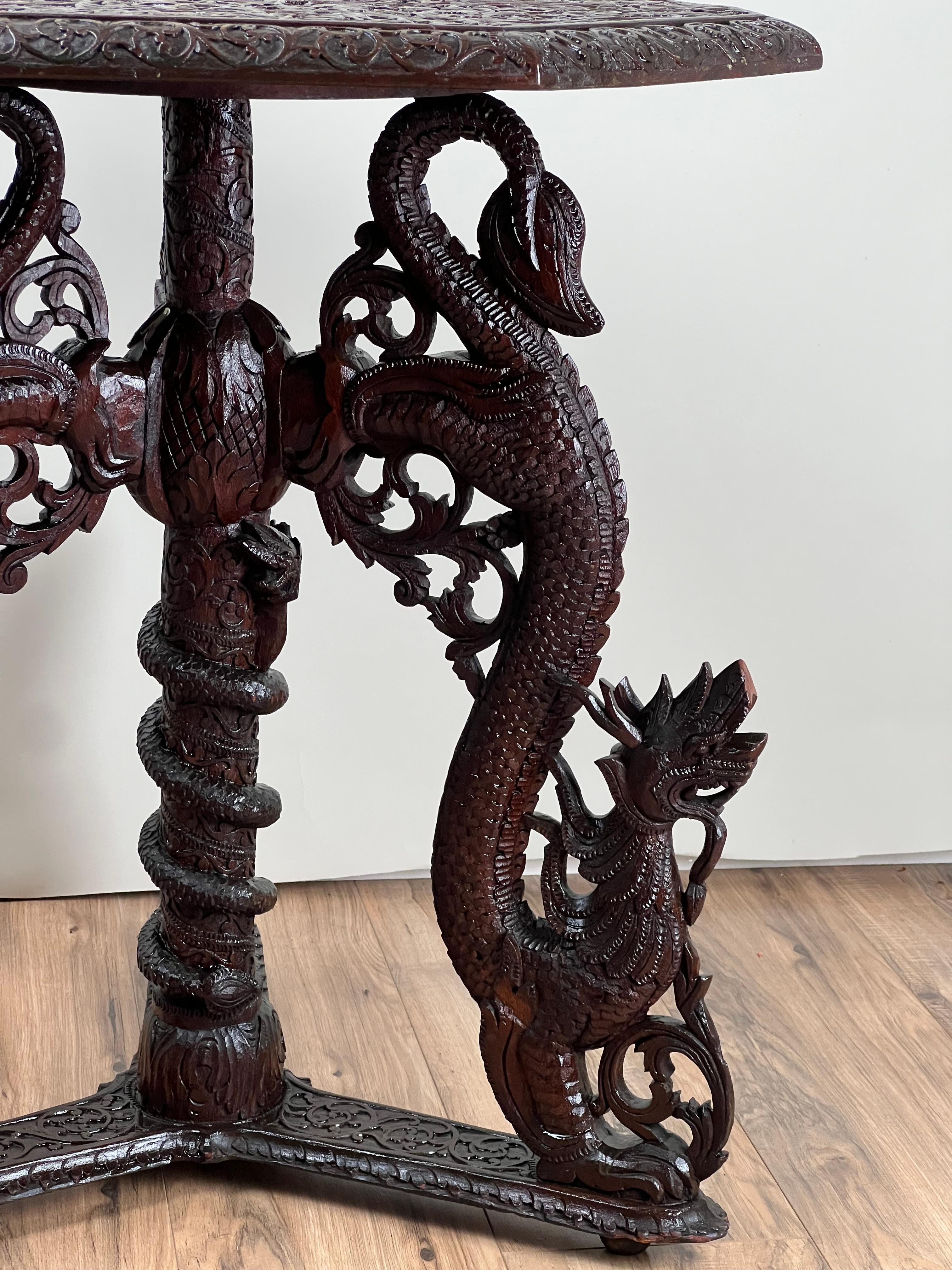 Antique Burmese Carved Dragon and Serpent Table c. 19th Century For Sale 4