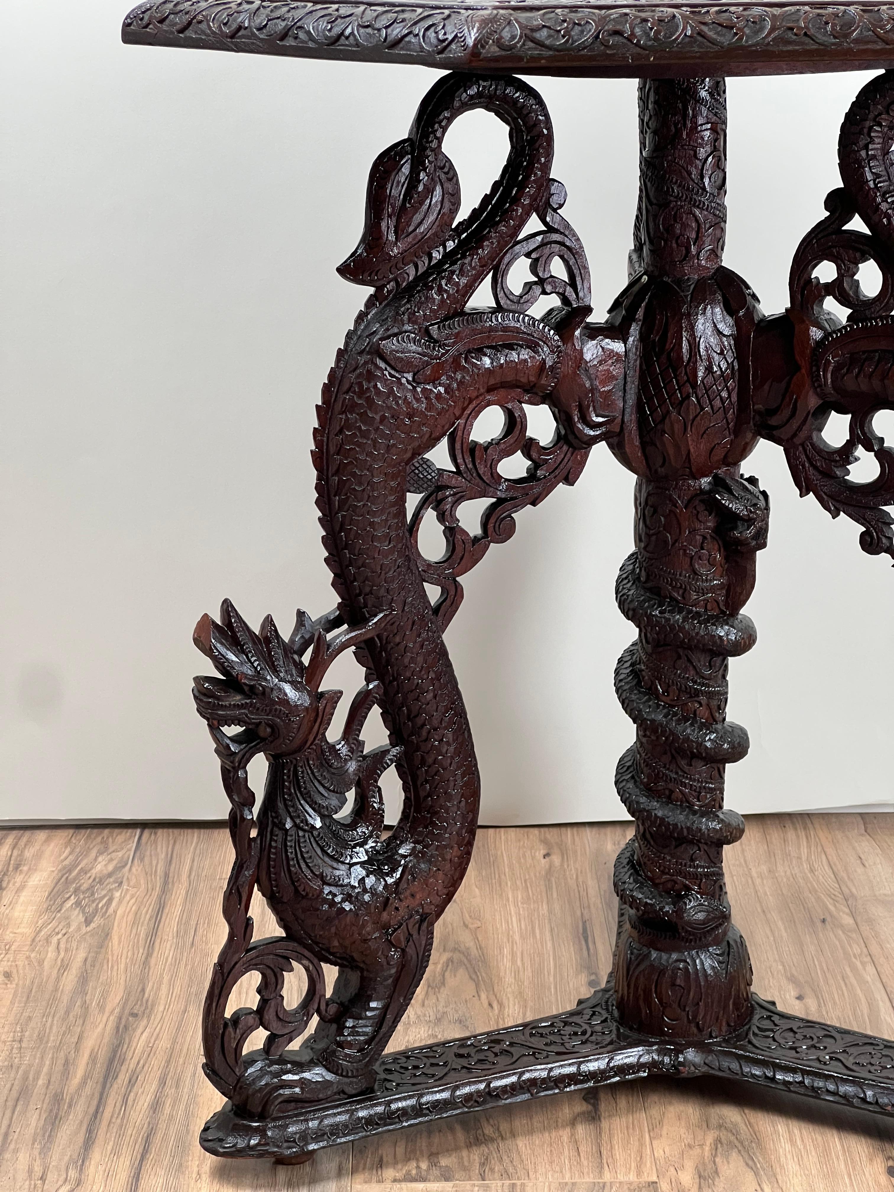 Antique Burmese Carved Dragon and Serpent Table c. 19th Century For Sale 6