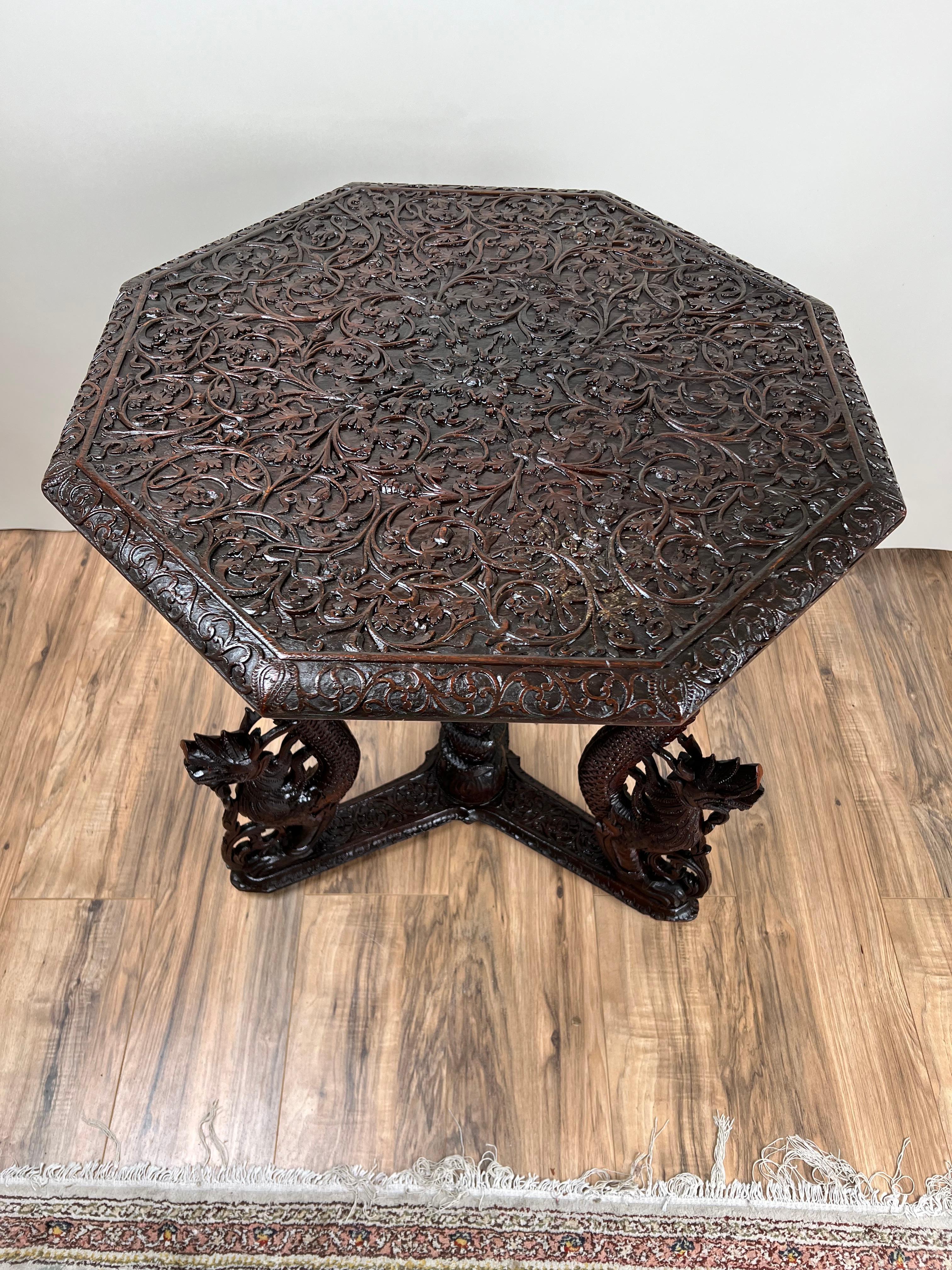 Antique Burmese Carved Dragon and Serpent Table c. 19th Century For Sale 7