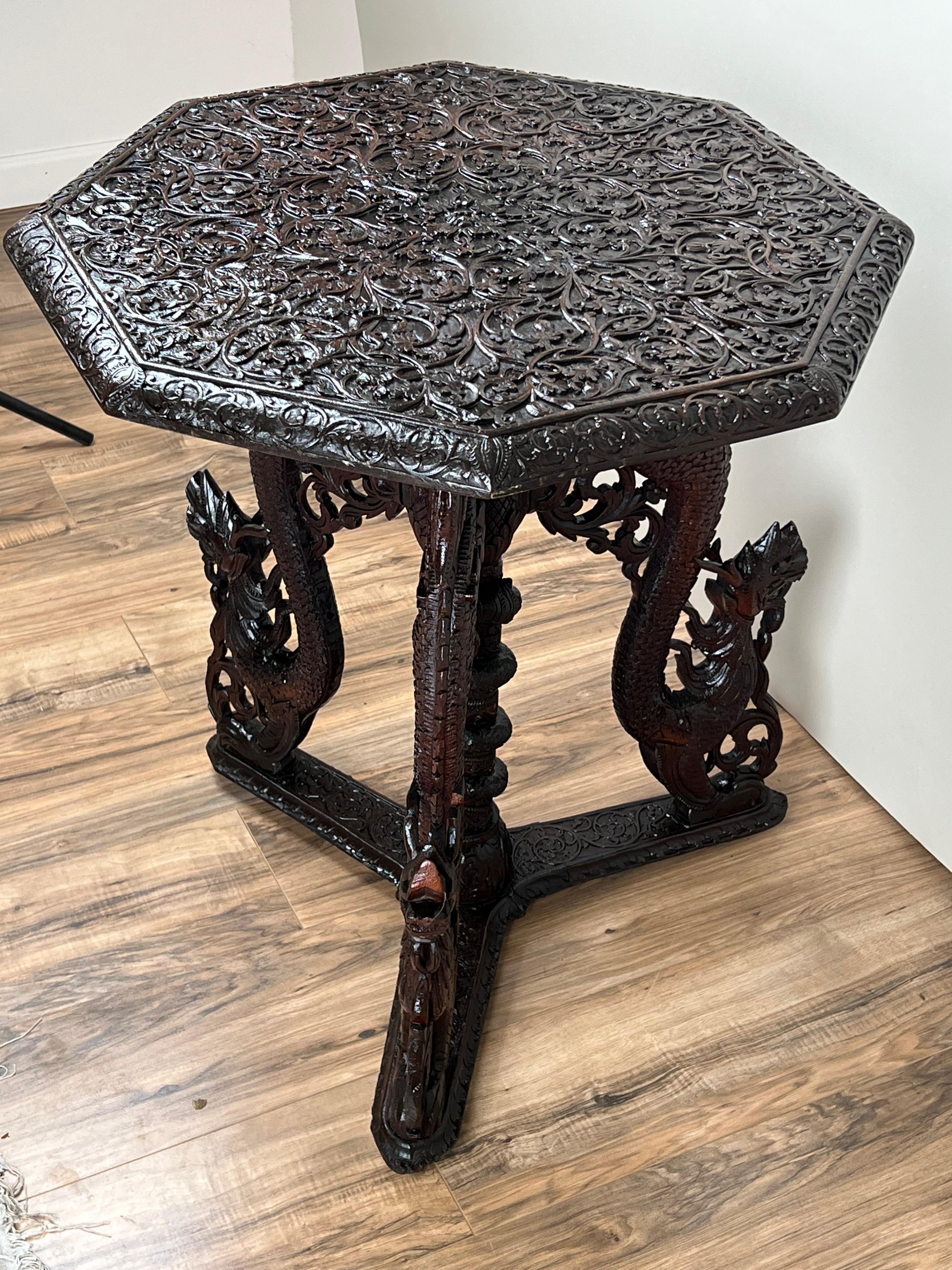 Antique Burmese Carved Dragon and Serpent Table c. 19th Century For Sale 8