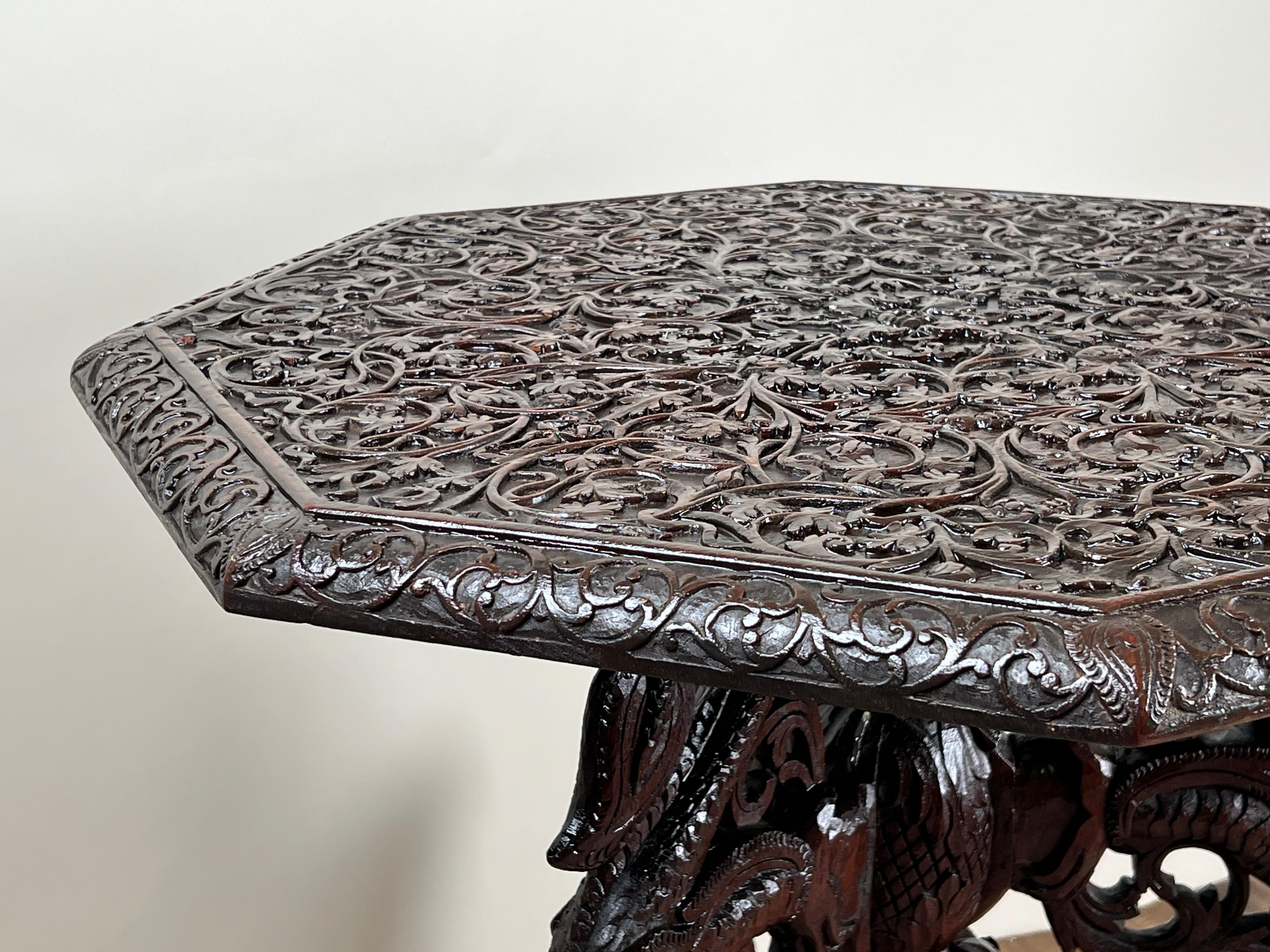 Mahogany Antique Burmese Carved Dragon and Serpent Table c. 19th Century For Sale