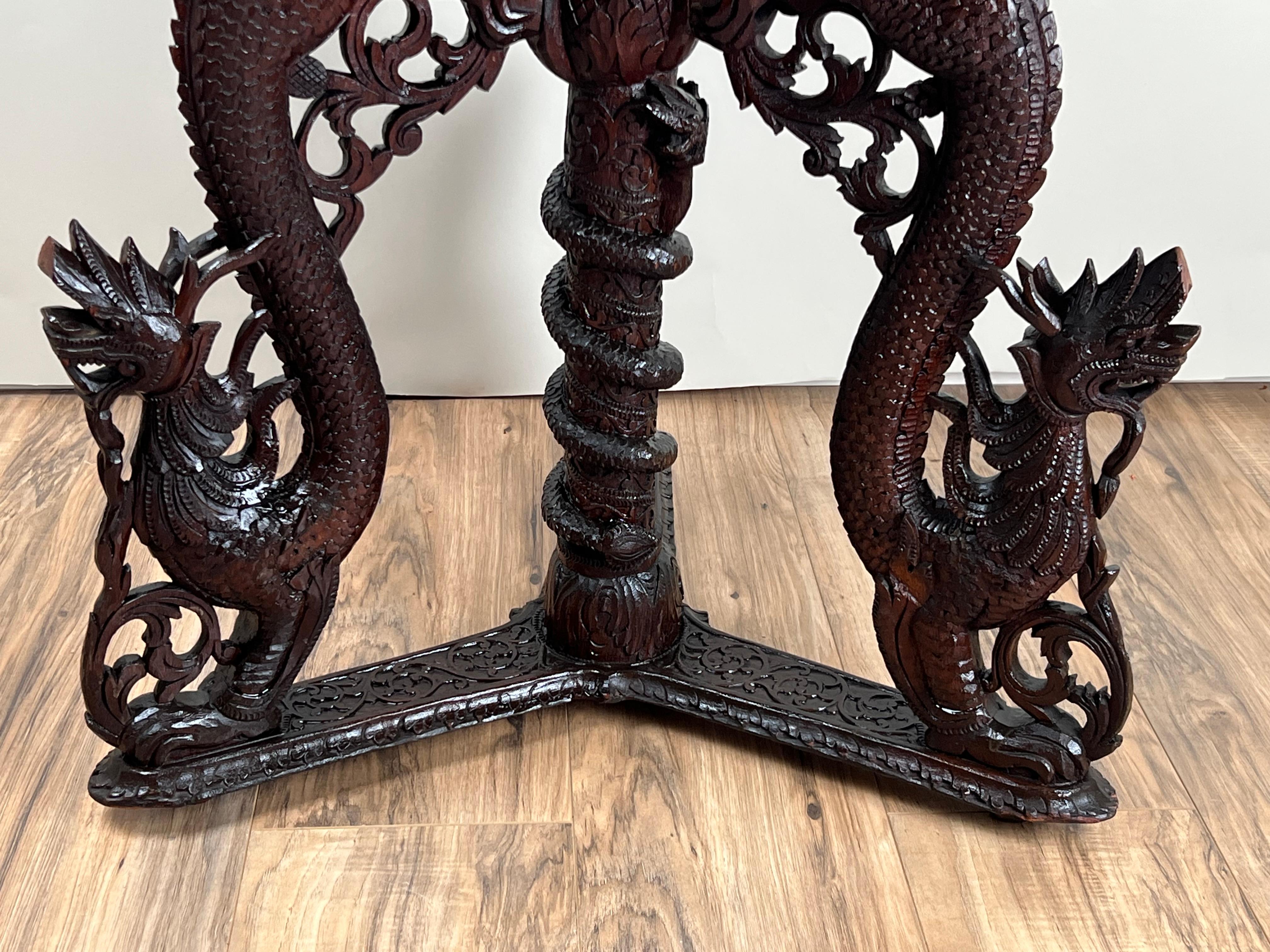Antique Burmese Carved Dragon and Serpent Table c. 19th Century For Sale 2