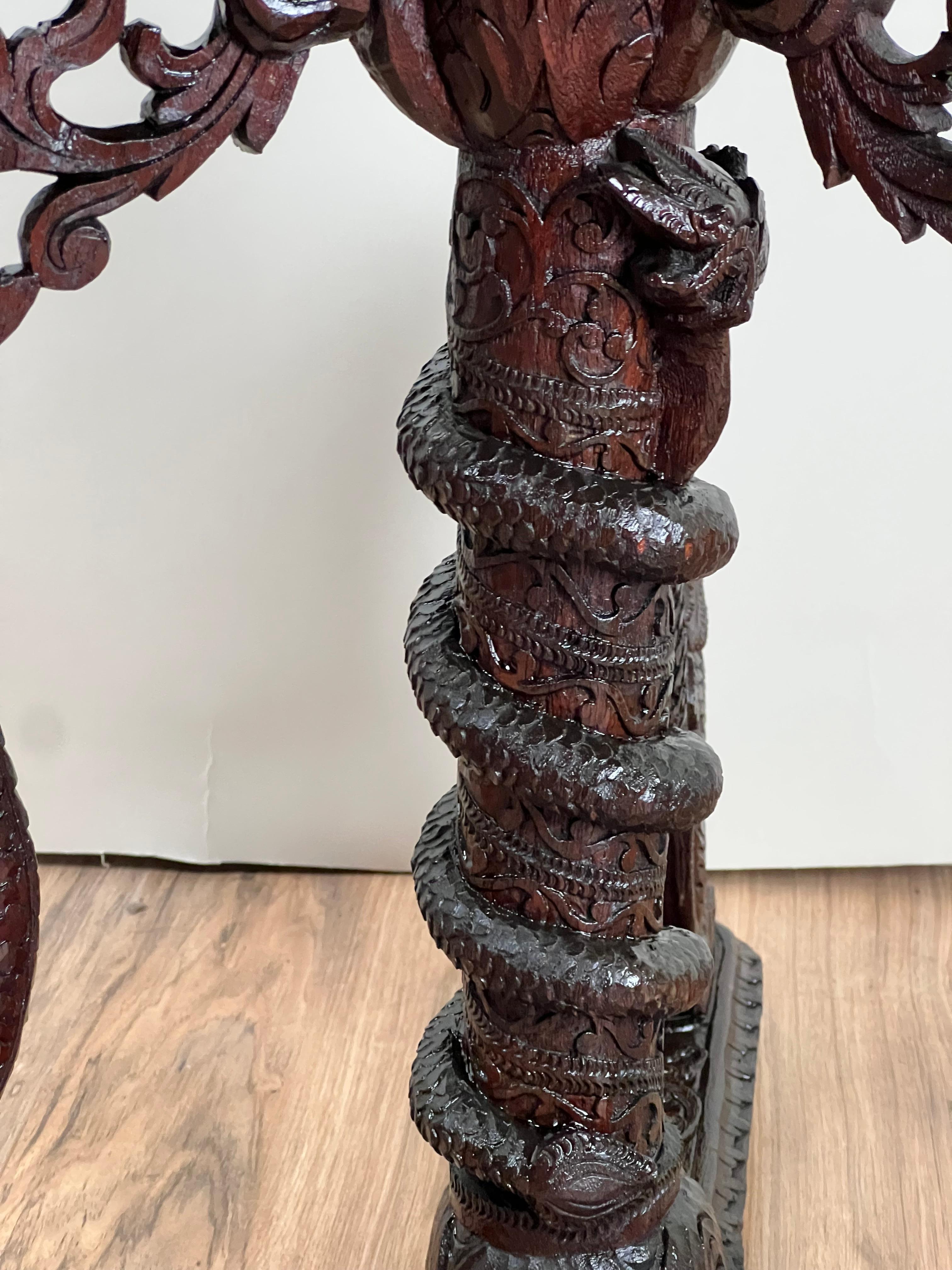 Antique Burmese Carved Dragon and Serpent Table c. 19th Century For Sale 3