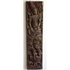 Antique Burmese Carved Wood Panel of a Court Scribe.