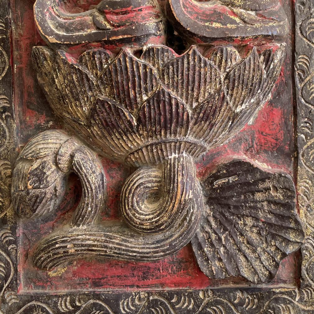Antique Burmese Carved Wood Panel of a Court Scribe. In Good Condition For Sale In Point Richmond, CA